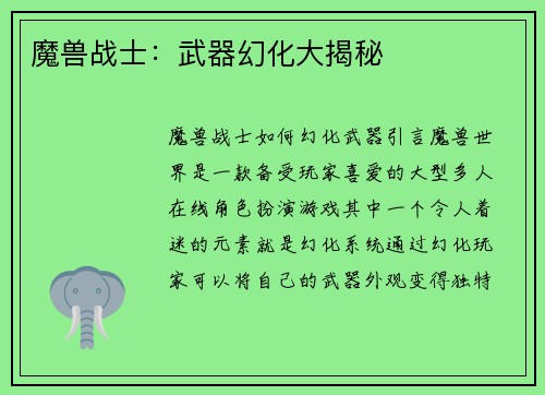 魔兽战士：武器幻化大揭秘